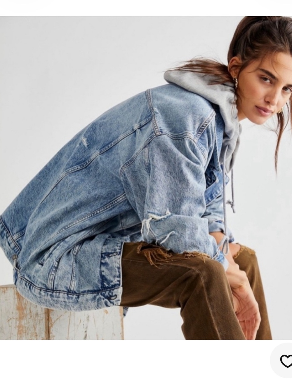 We The Free Oversized Light Blue Hooded Denim Jacket Free People